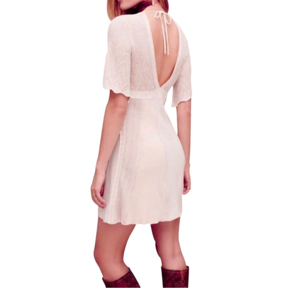 🌺 SOLD 🌺 148 Free People Plunge Mini Dress XSmall 0 2 XS Mixed Knit Tie - Picture 5 of 15